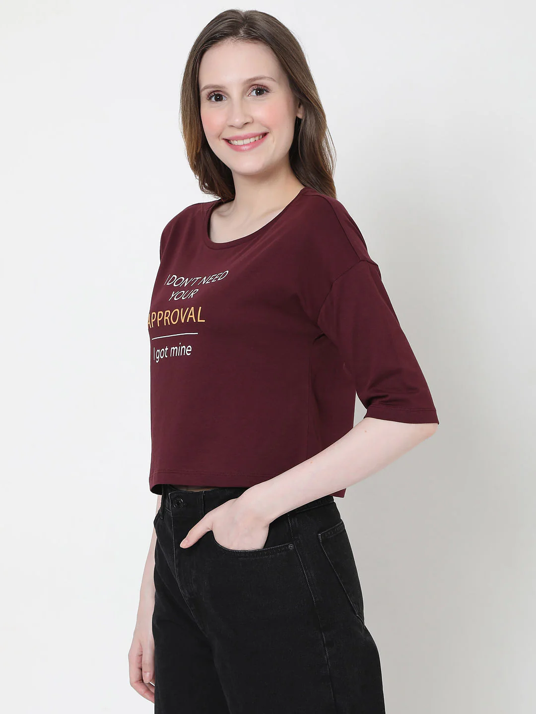 Maroon Slogan Print T-Shirt - Image 2