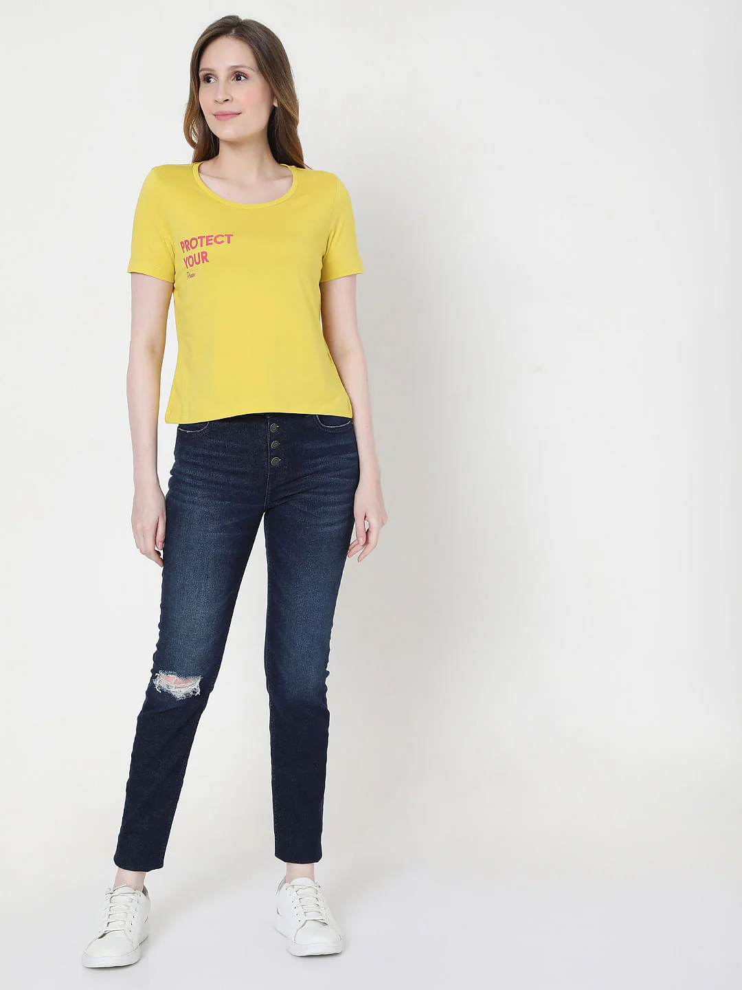 Yellow Slogan Print T-Shirt - Image 4
