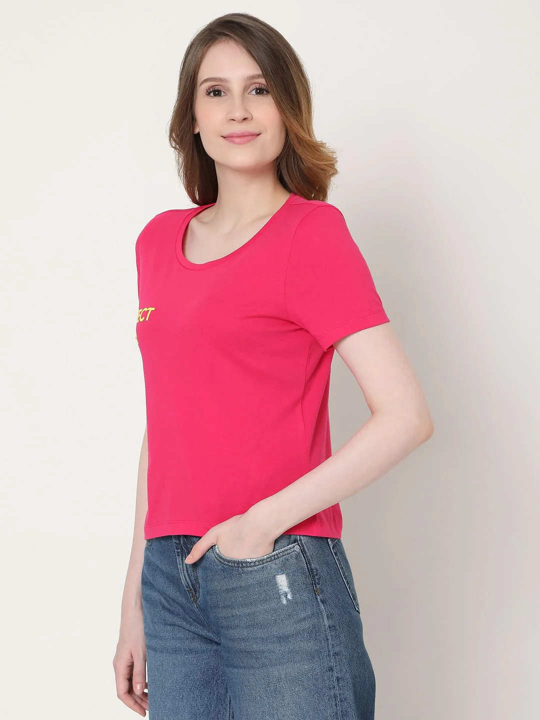 Pink Slogan Print T-Shirt - Image 2