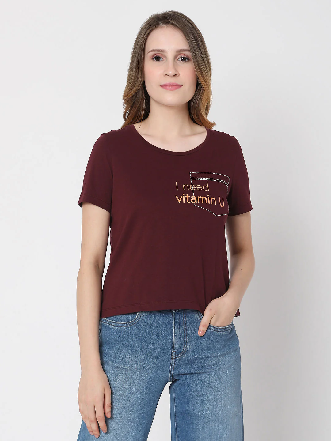 Maroon Slogan Print T-Shirt