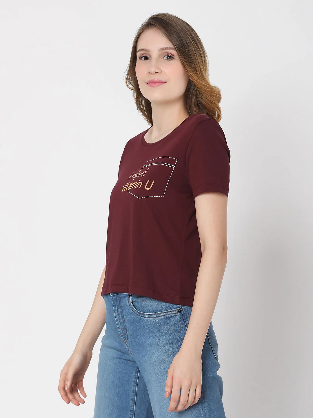 Maroon Slogan Print T-Shirt - Image 2