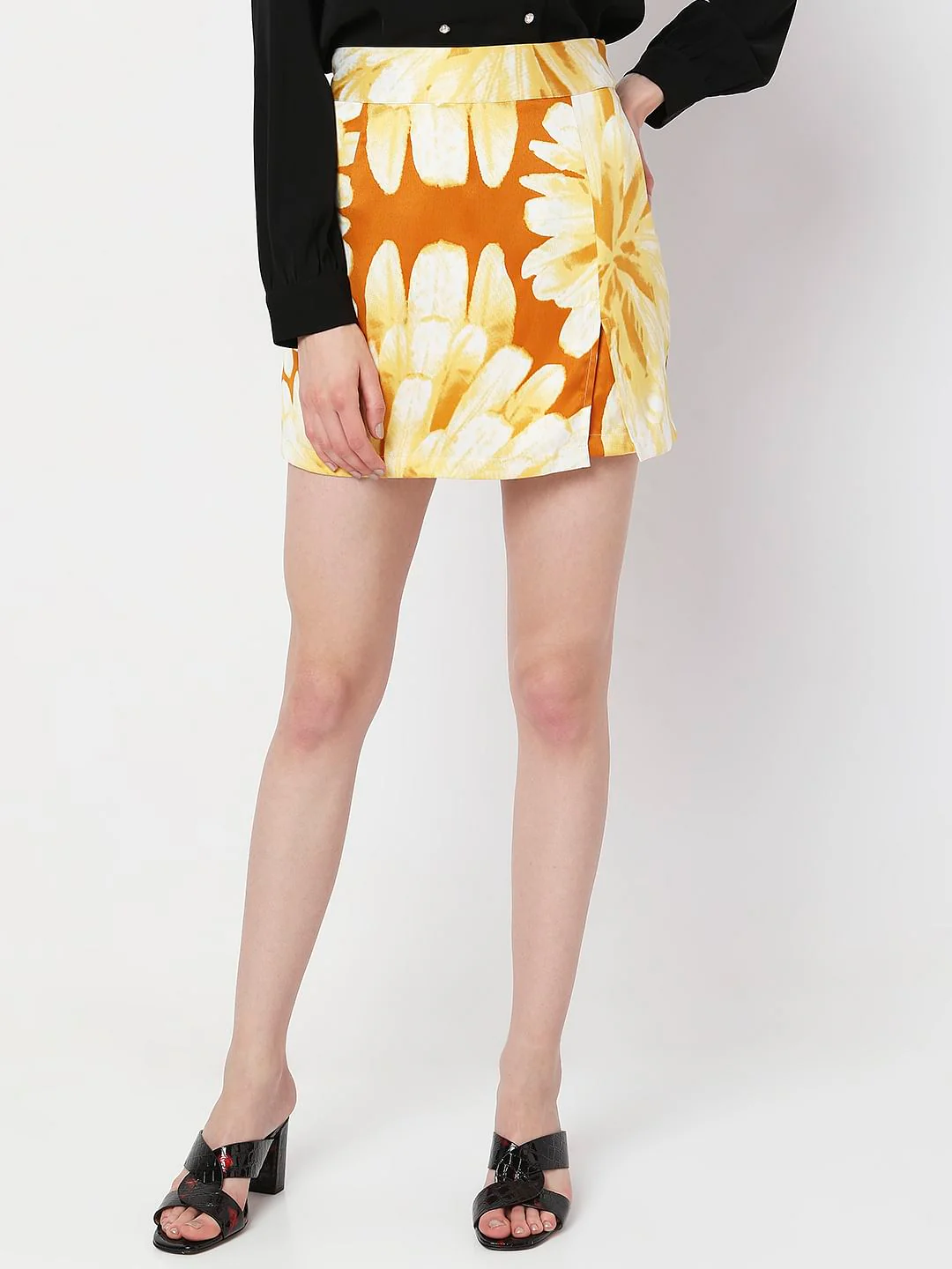 Yellow High Rise Floral Skorts - Image 2