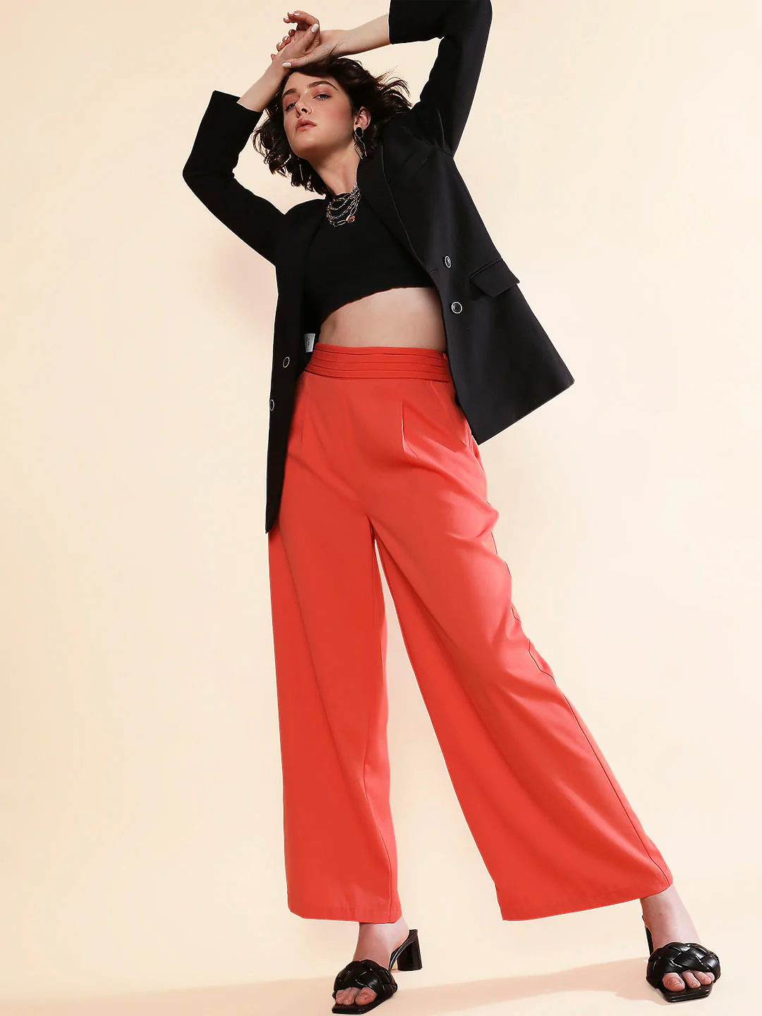 Orange High Rise Wide Leg Pants