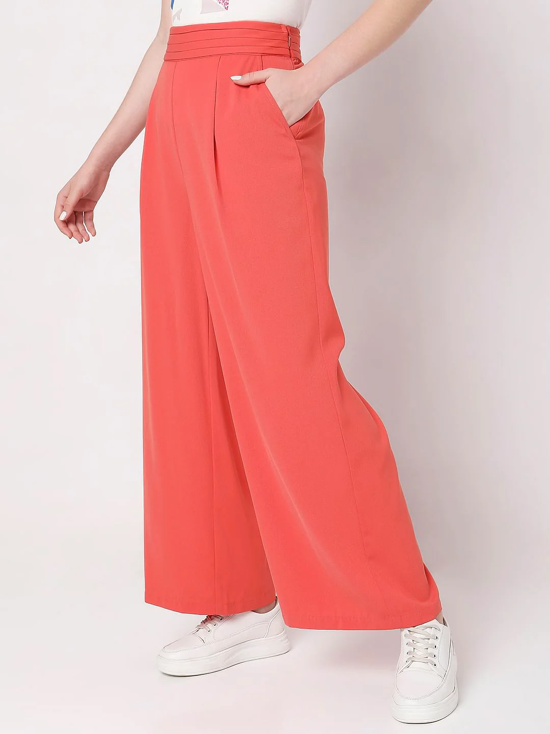 Orange High Rise Wide Leg Pants - Image 3