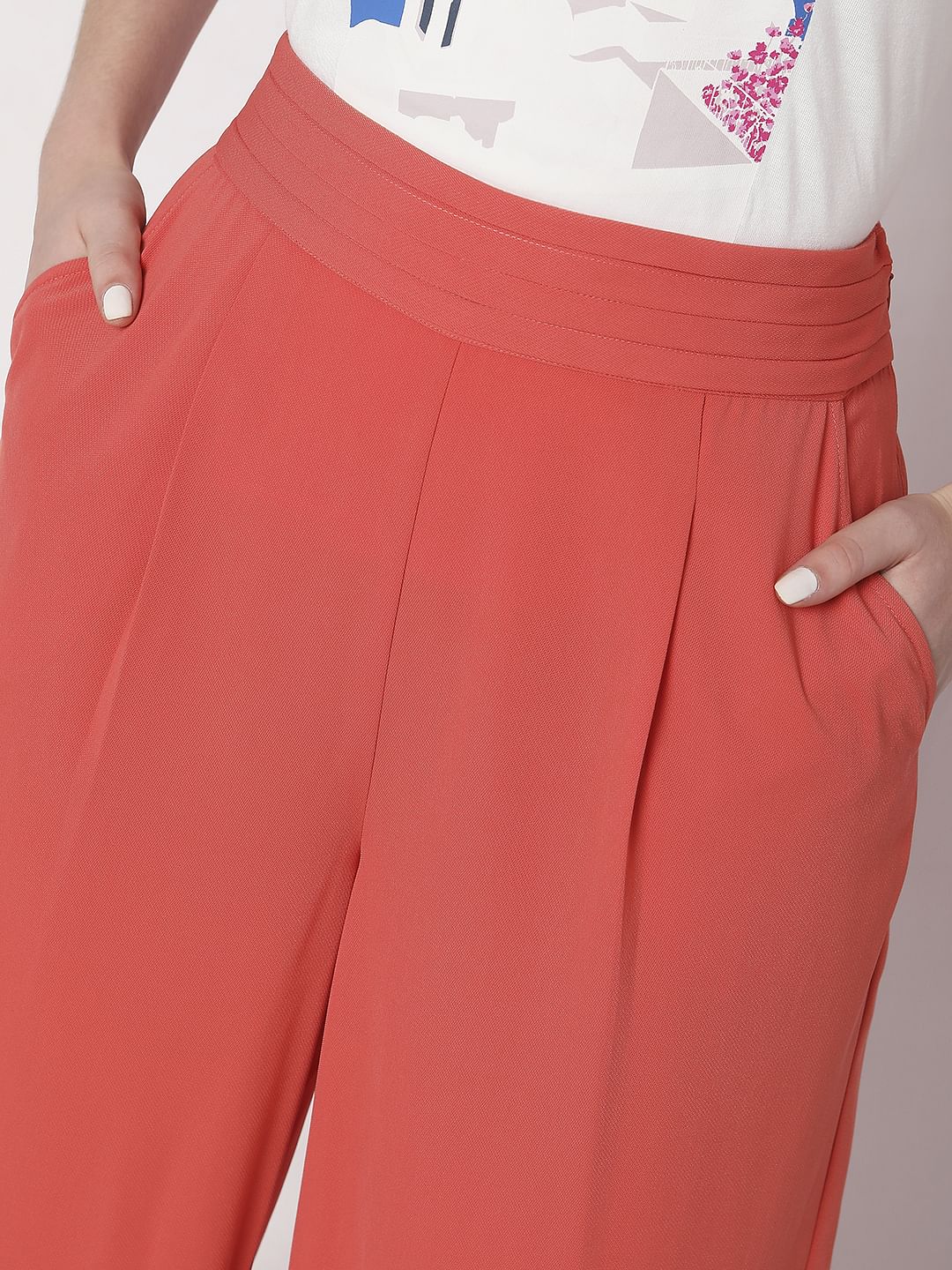 Orange High Rise Wide Leg Pants - Image 5