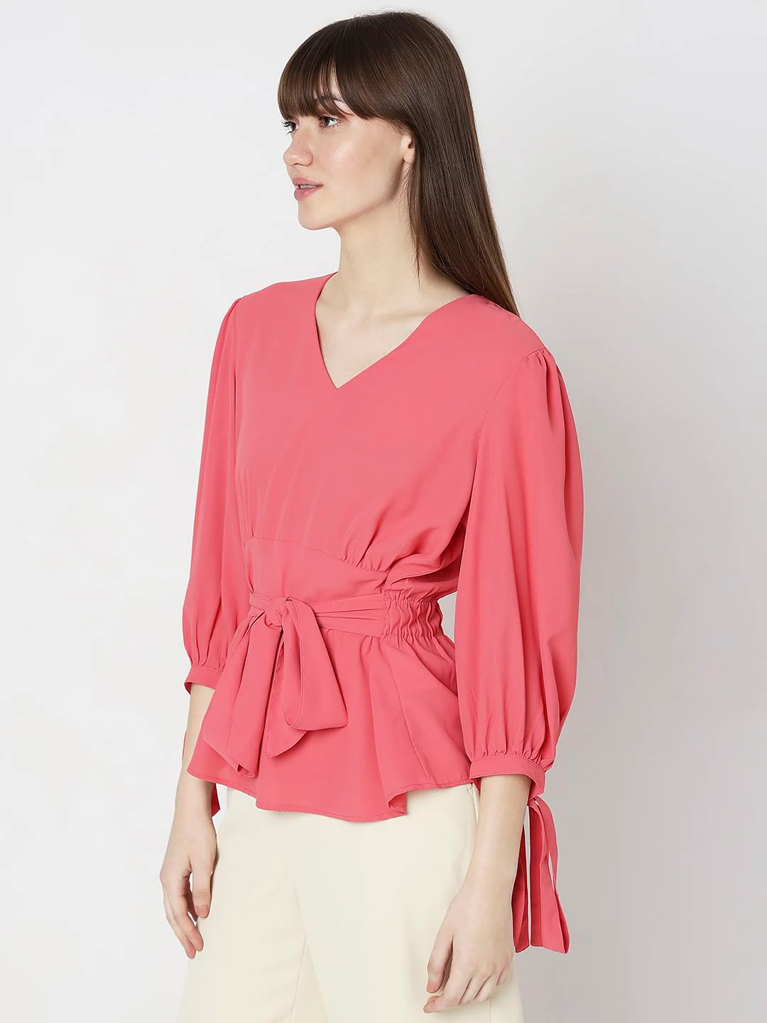 Coral Puff Sleeves Top - Image 3