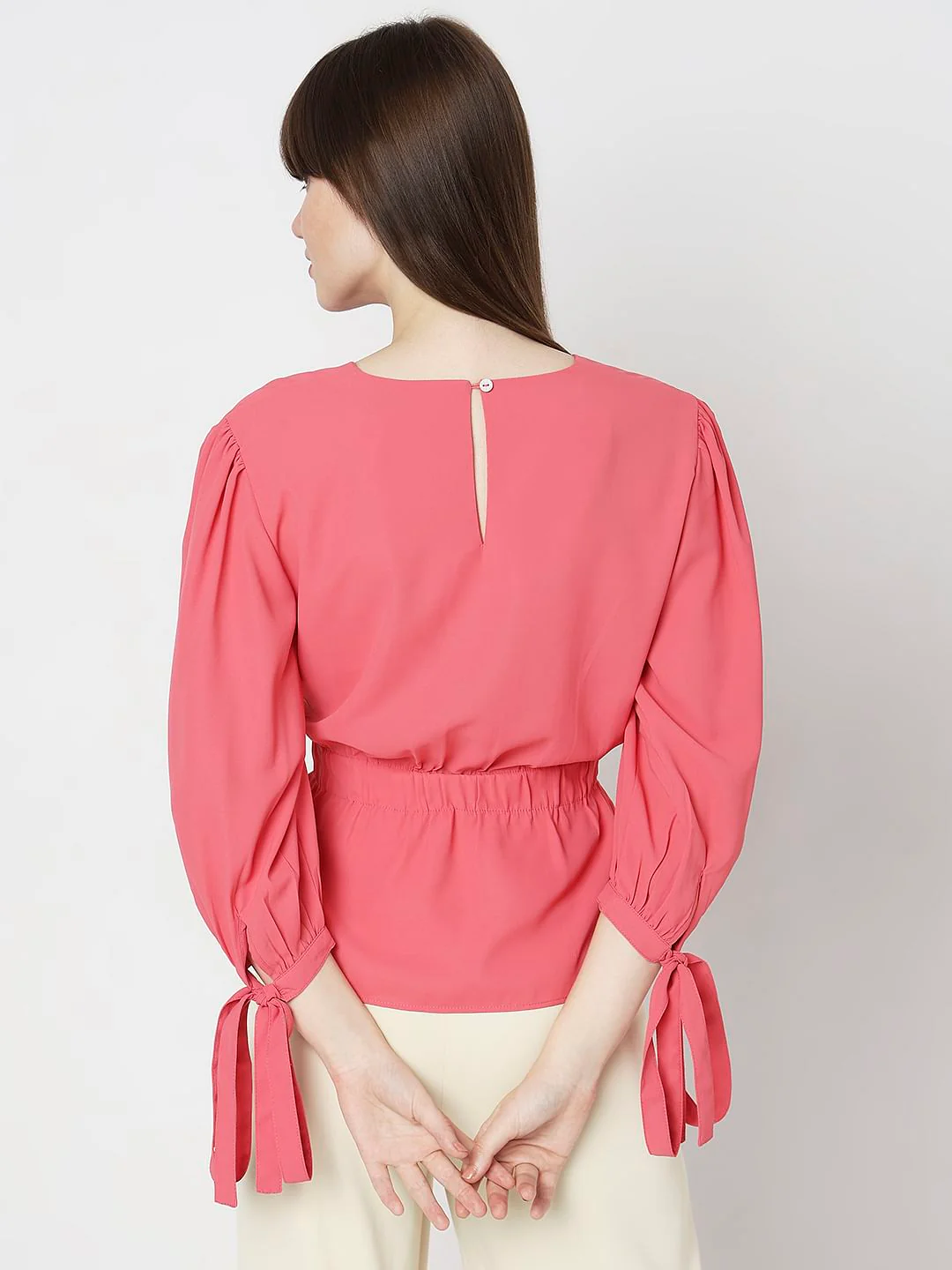 Coral Puff Sleeves Top - Image 4