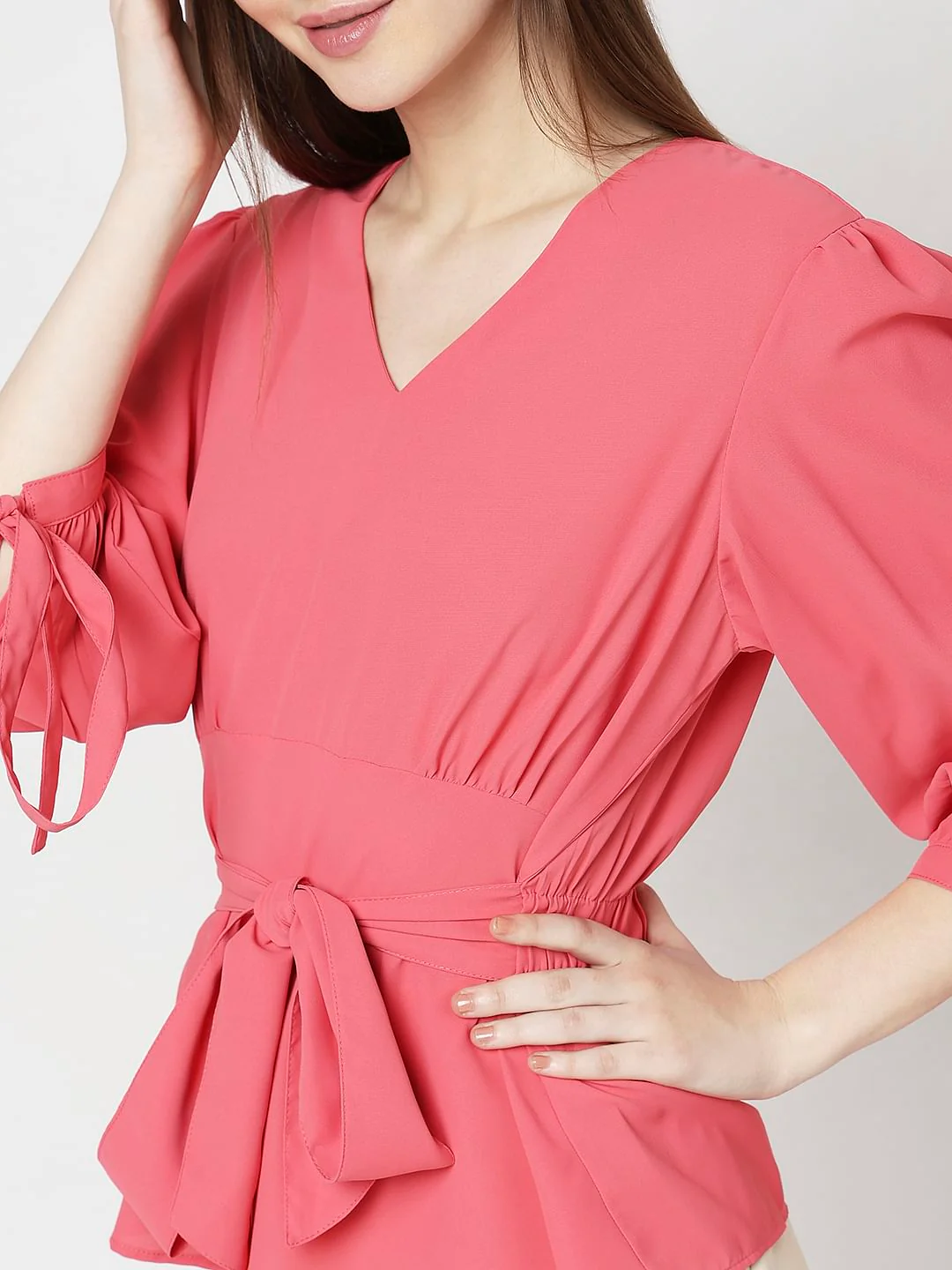 Coral Puff Sleeves Top - Image 6