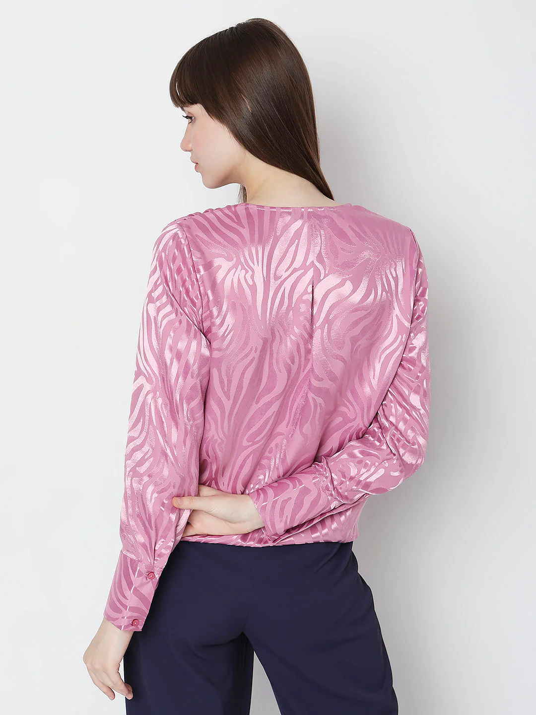 Pink Printed Overlap Top - Image 4