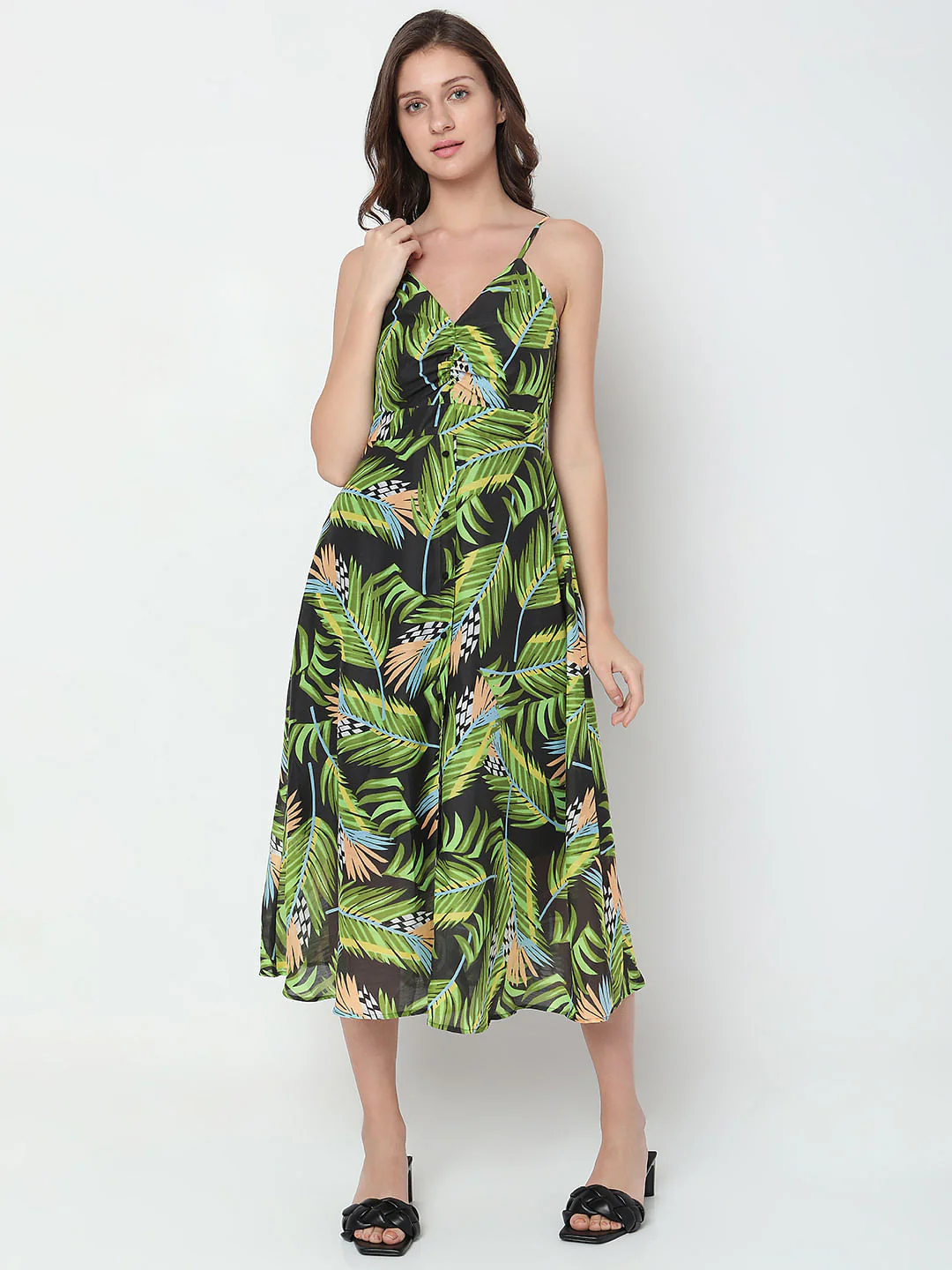 Green Tropical Print Midi Dress - Image 2