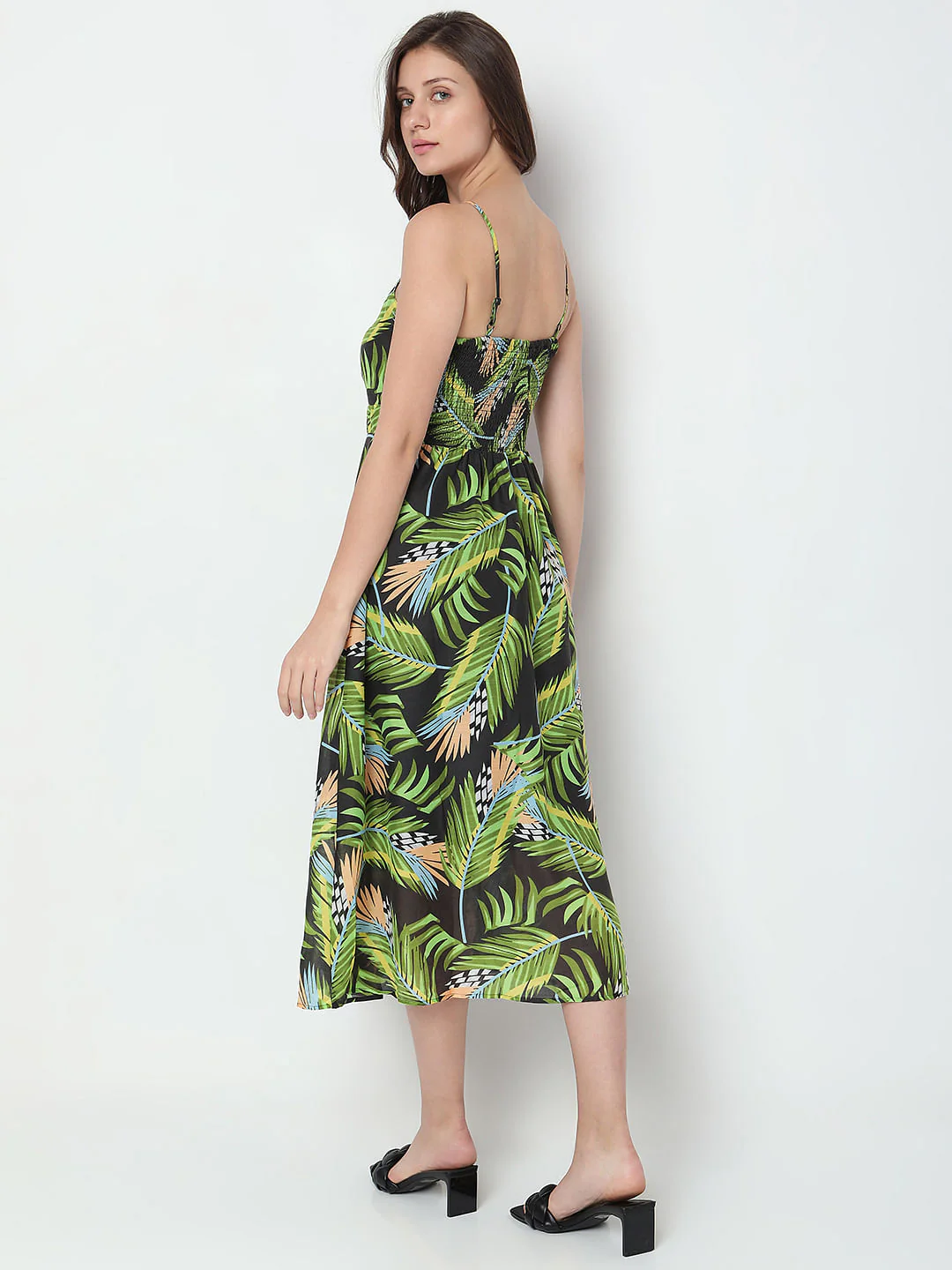 Green Tropical Print Midi Dress - Image 4