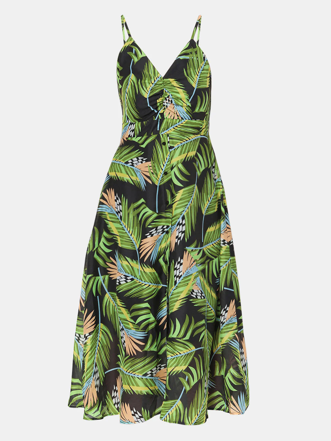 Green Tropical Print Midi Dress - Image 6