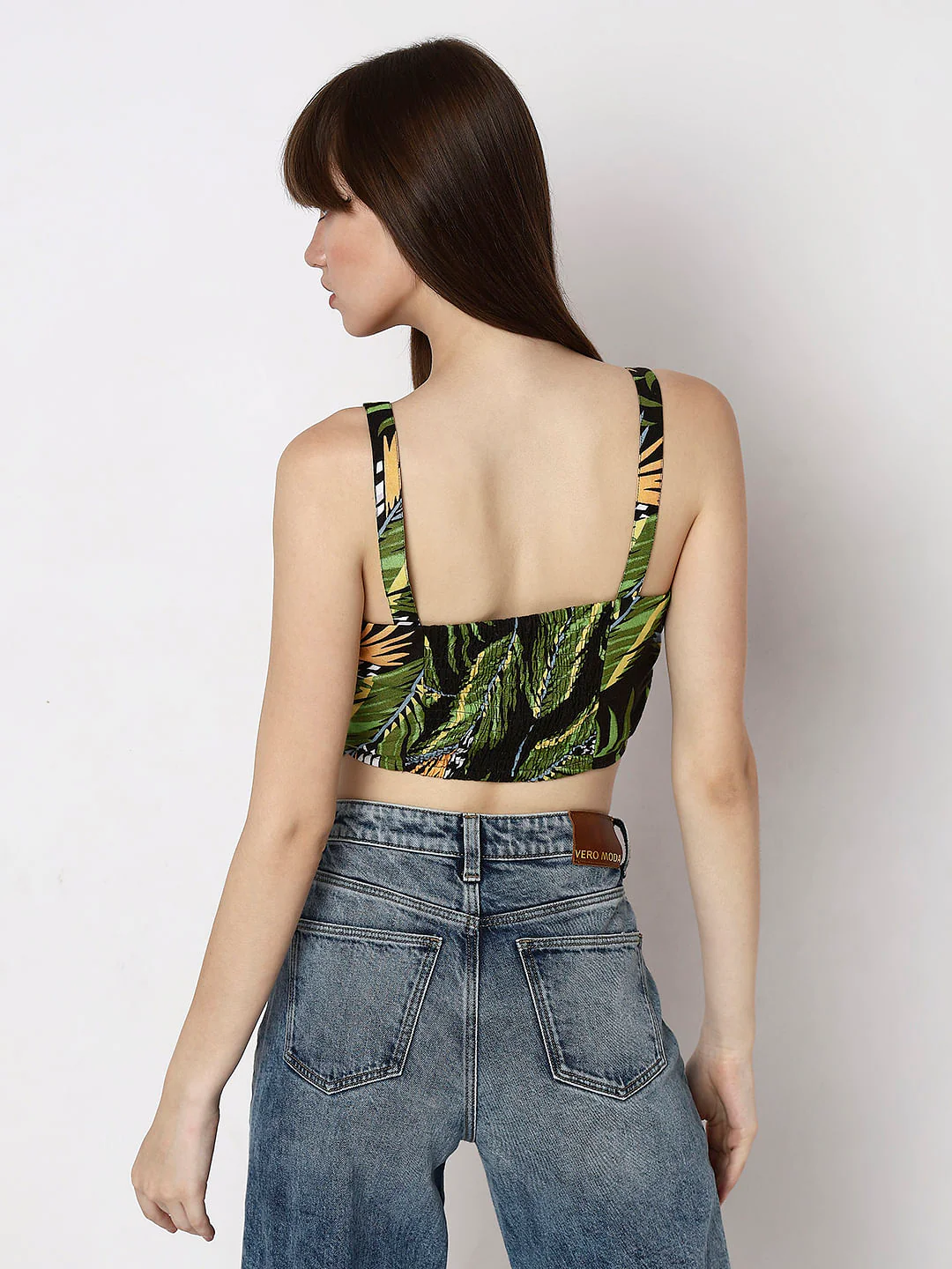 Black Tropical Print Crop Top - Image 4