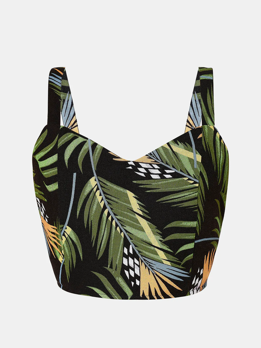 Black Tropical Print Crop Top - Image 7