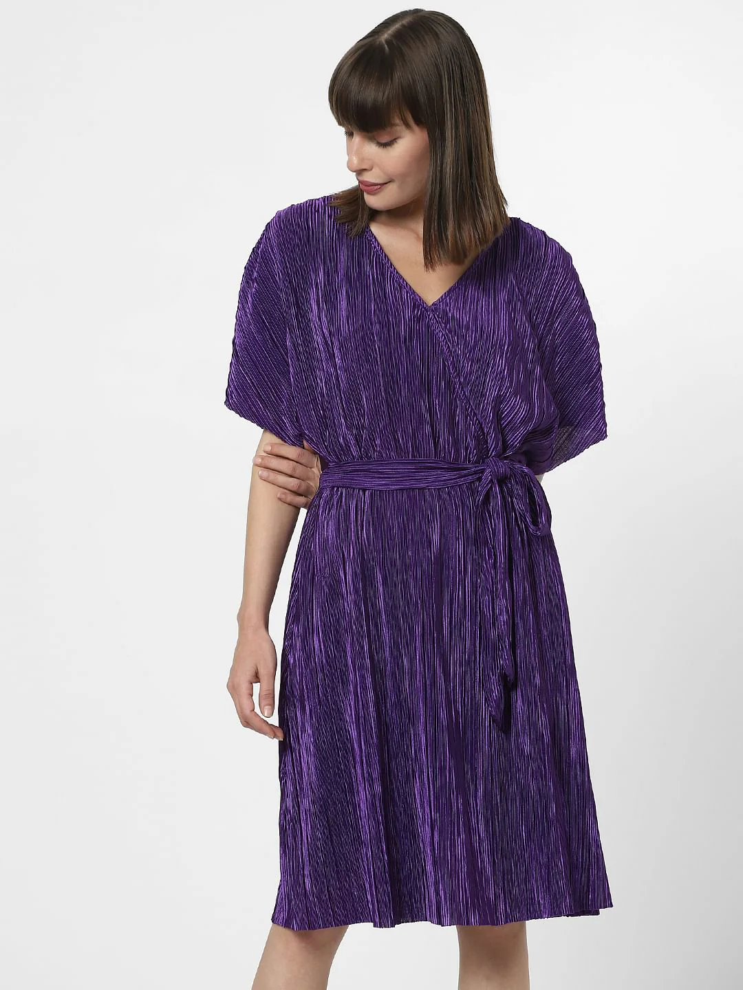 Purple Plisse Fit & Flare Dress - Image 2