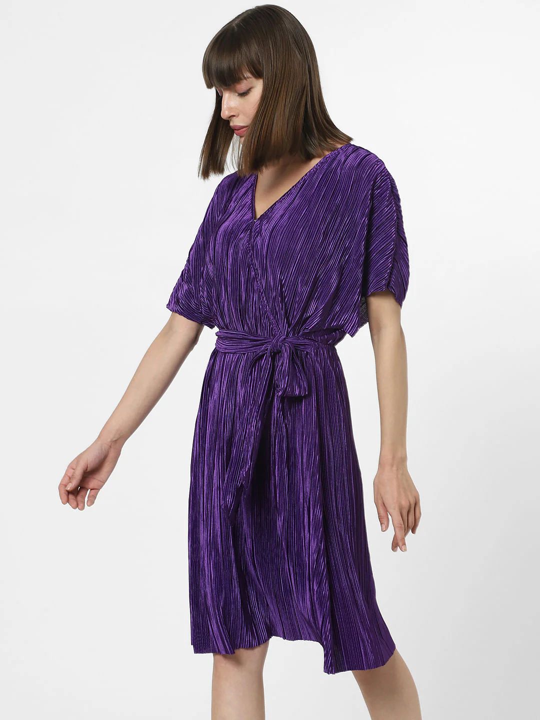 Purple Plisse Fit & Flare Dress - Image 3