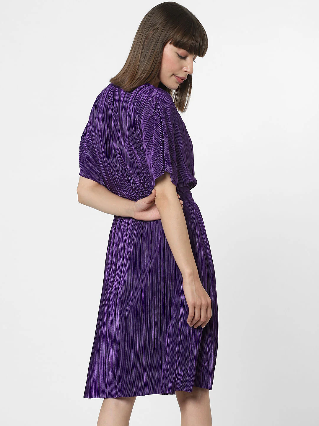 Purple Plisse Fit & Flare Dress - Image 4