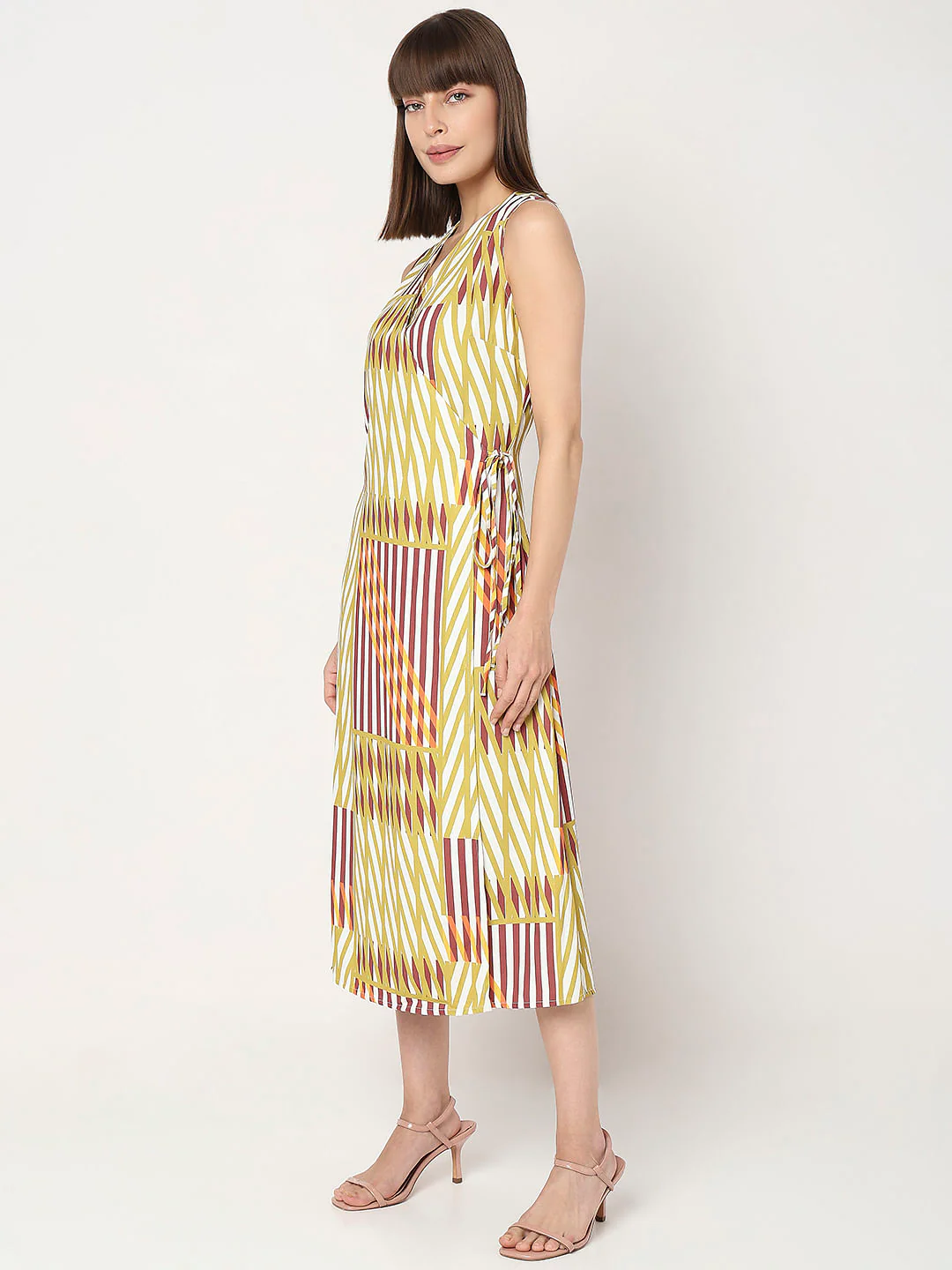 Yellow Printed Wrap Midi Dress - Image 3