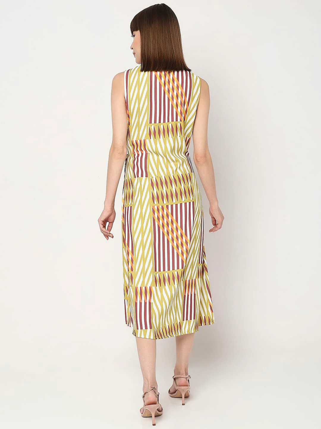 Yellow Printed Wrap Midi Dress - Image 4