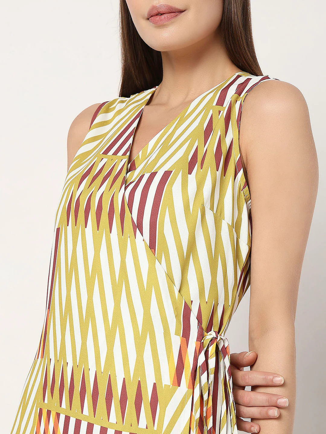 Yellow Printed Wrap Midi Dress - Image 5