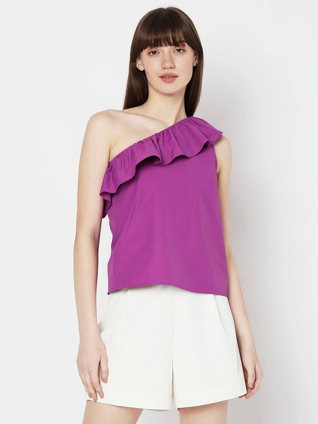 Purple One-Shoulder Ruffle Top - Image 2