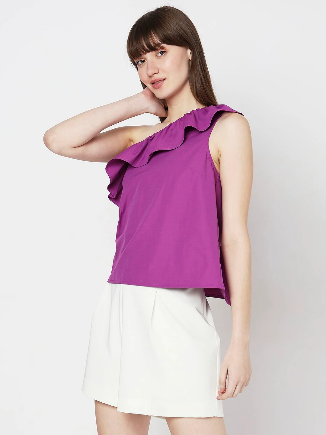 Purple One-Shoulder Ruffle Top - Image 3