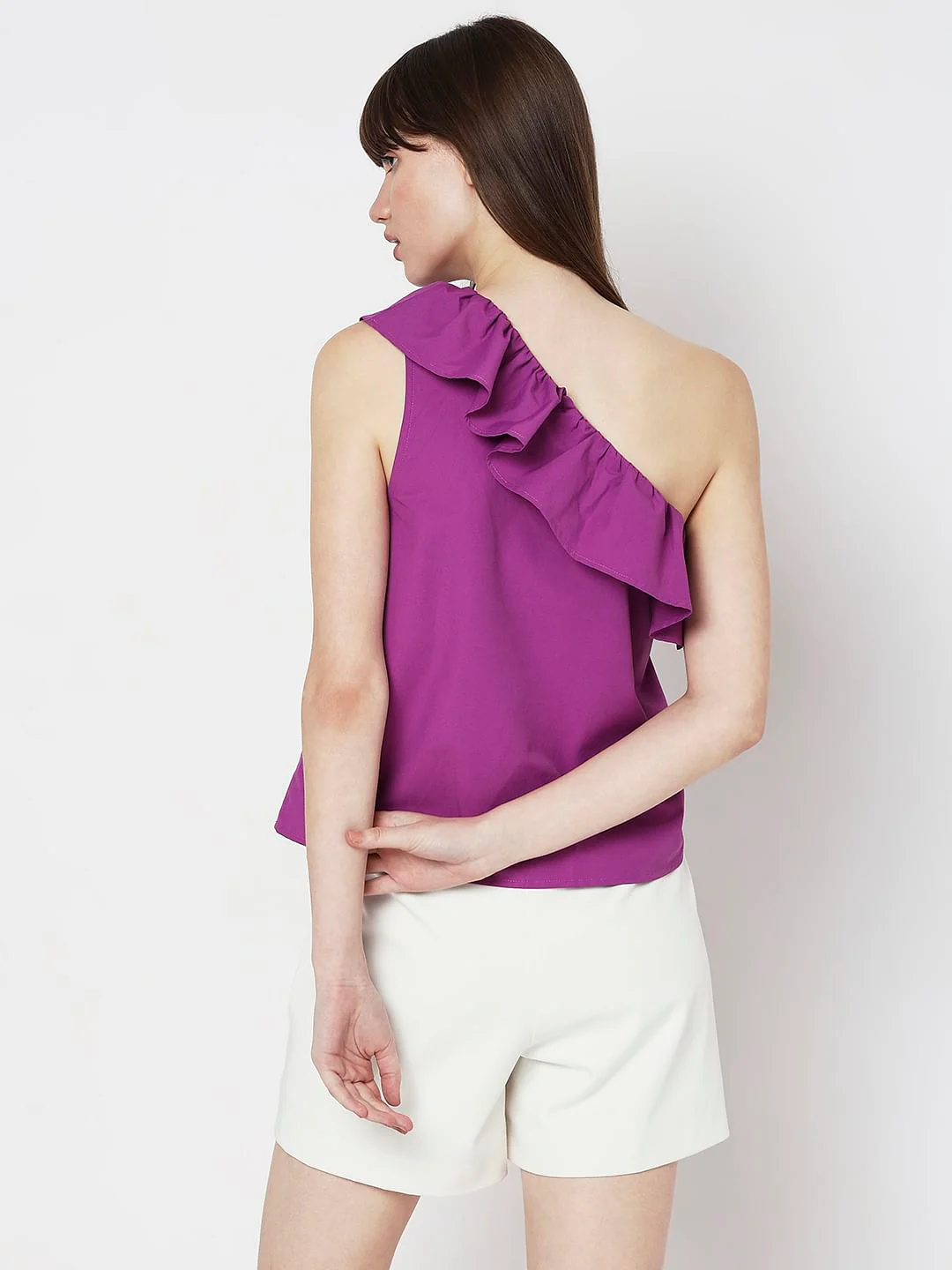 Purple One-Shoulder Ruffle Top - Image 4