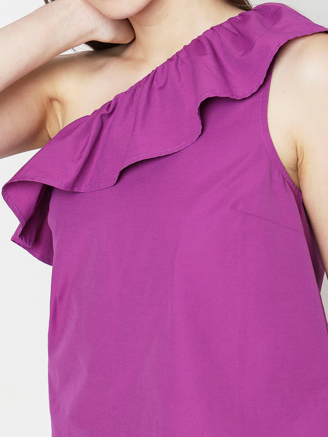 Purple One-Shoulder Ruffle Top - Image 6
