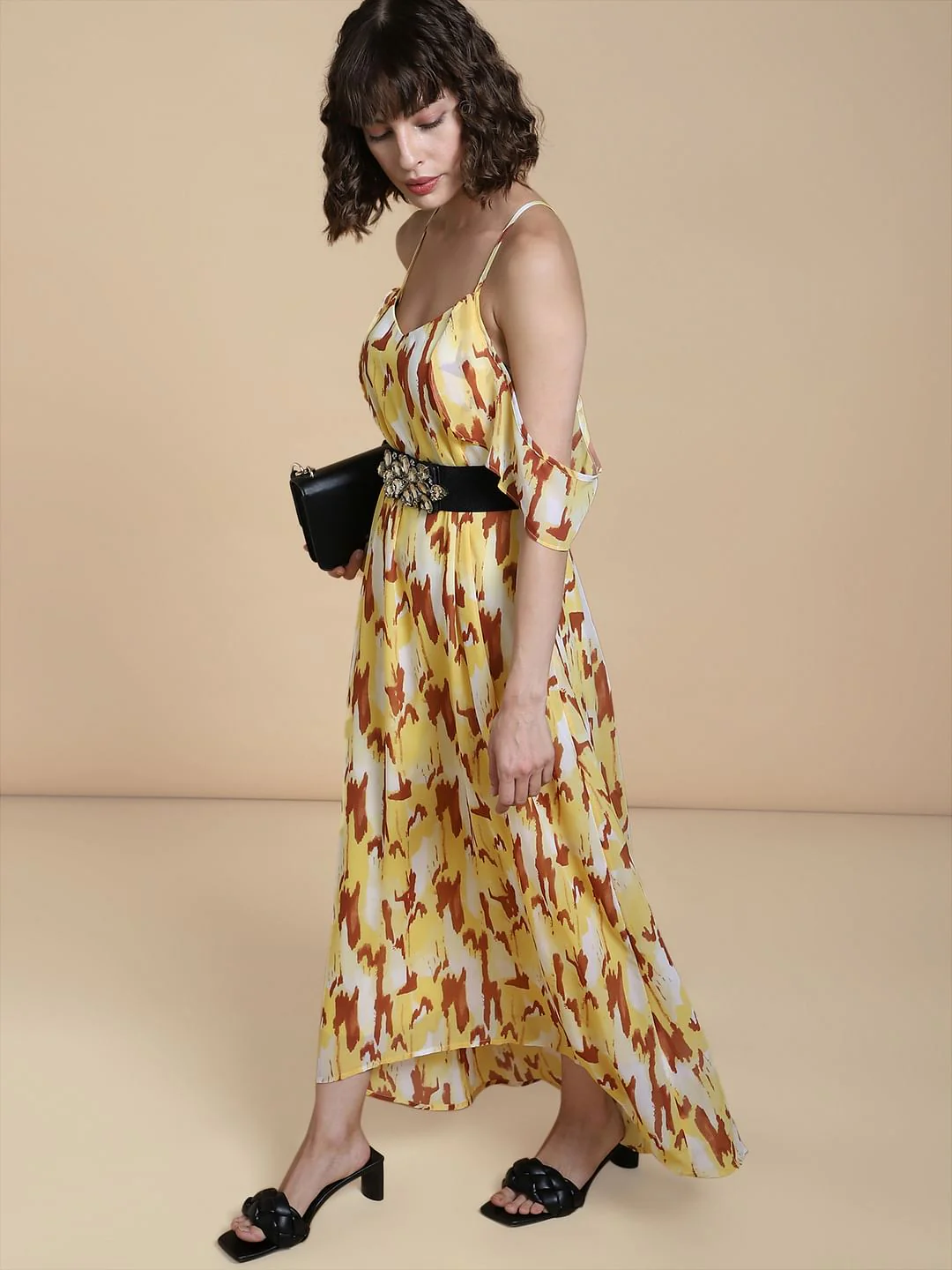 Yellow Abstract Print Maxi Dress