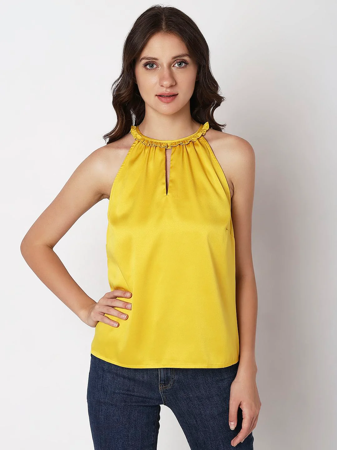 Yellow Satin Halter Neck Top - Image 2