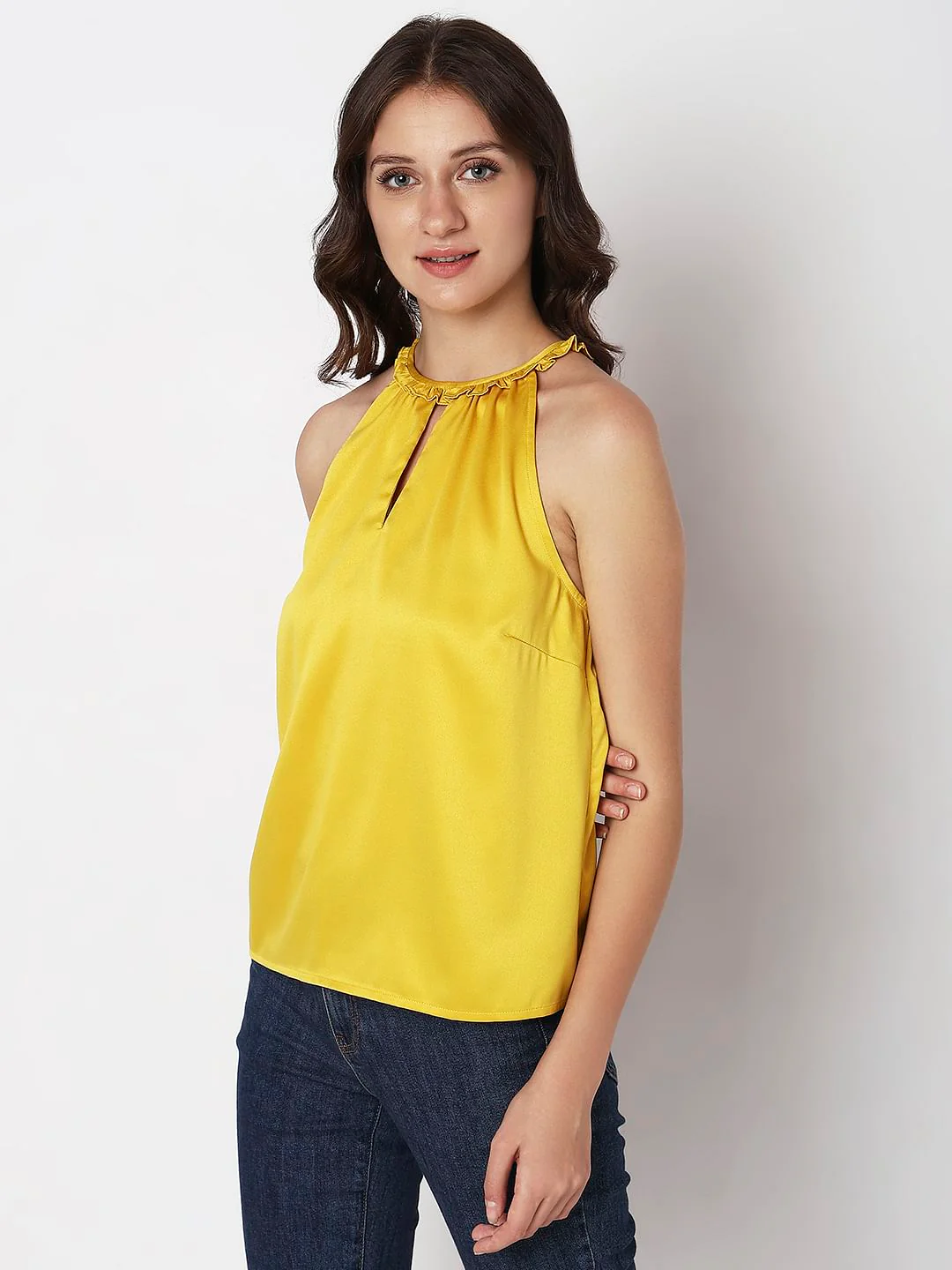 Yellow Satin Halter Neck Top - Image 3