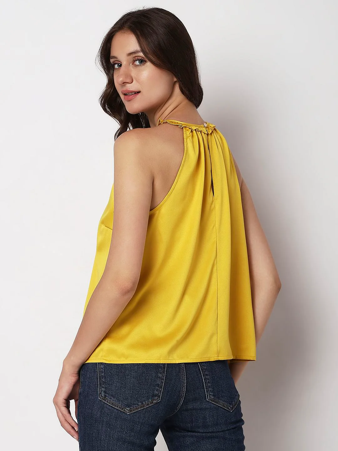 Yellow Satin Halter Neck Top - Image 4