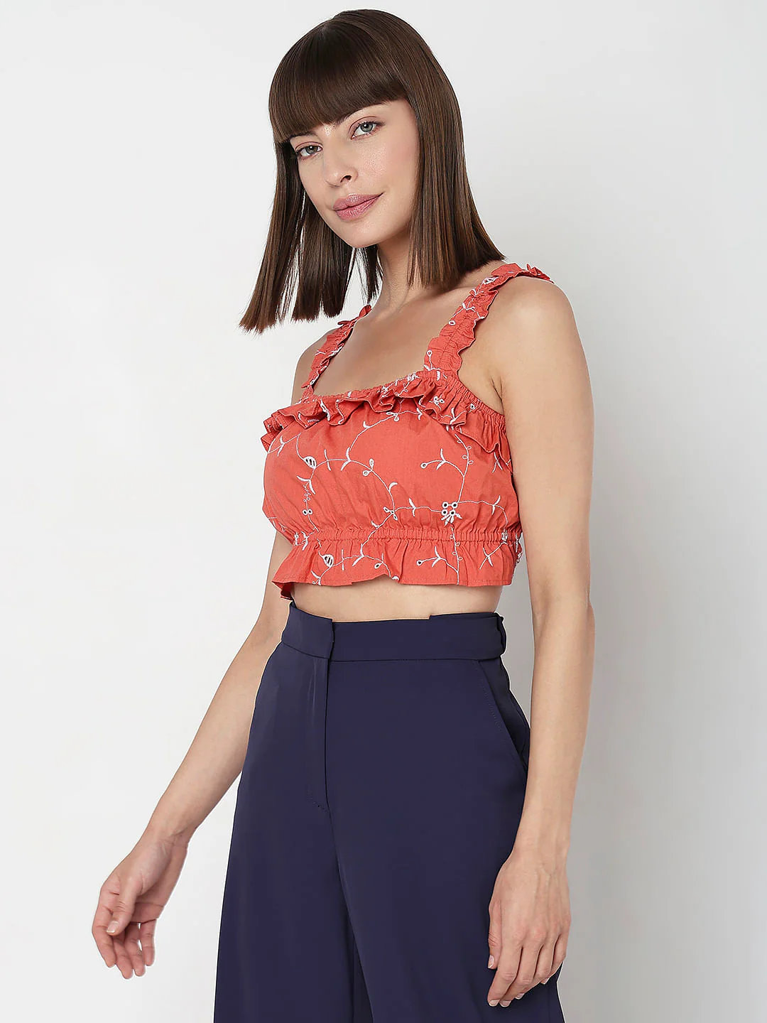 Orange Embroidered Crop Top - Image 3