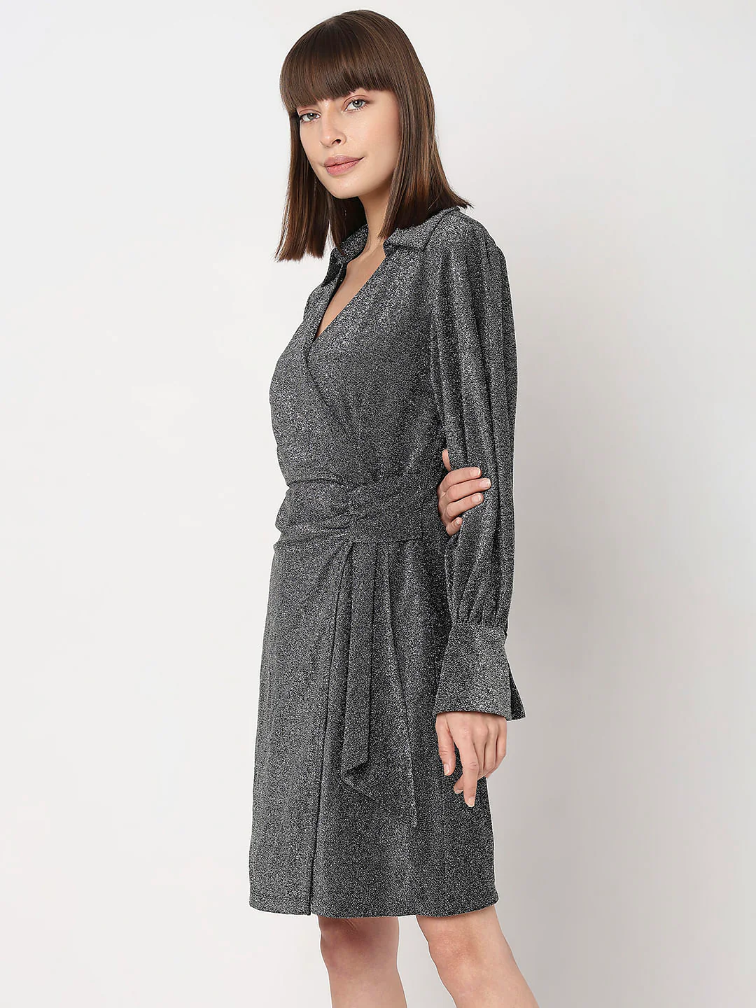 Black Lurex Knit Wrap Dress - Image 3