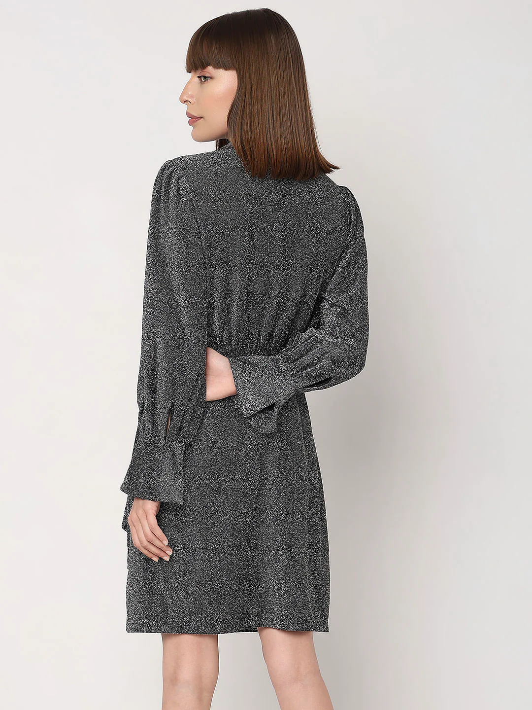 Black Lurex Knit Wrap Dress - Image 4