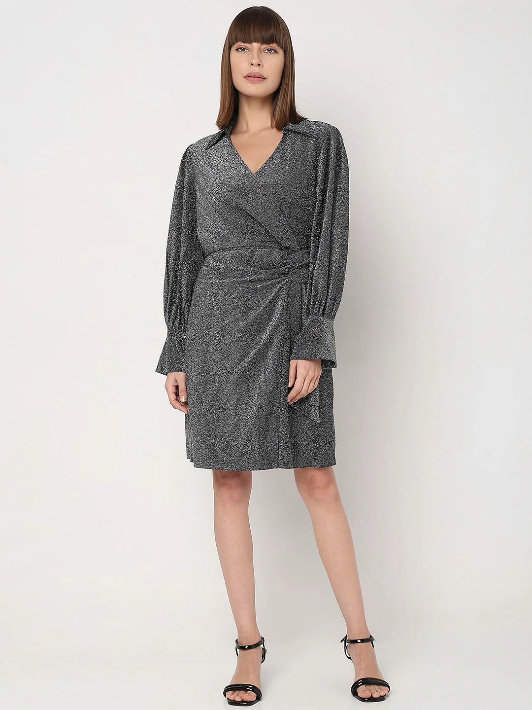 Black Lurex Knit Wrap Dress - Image 5