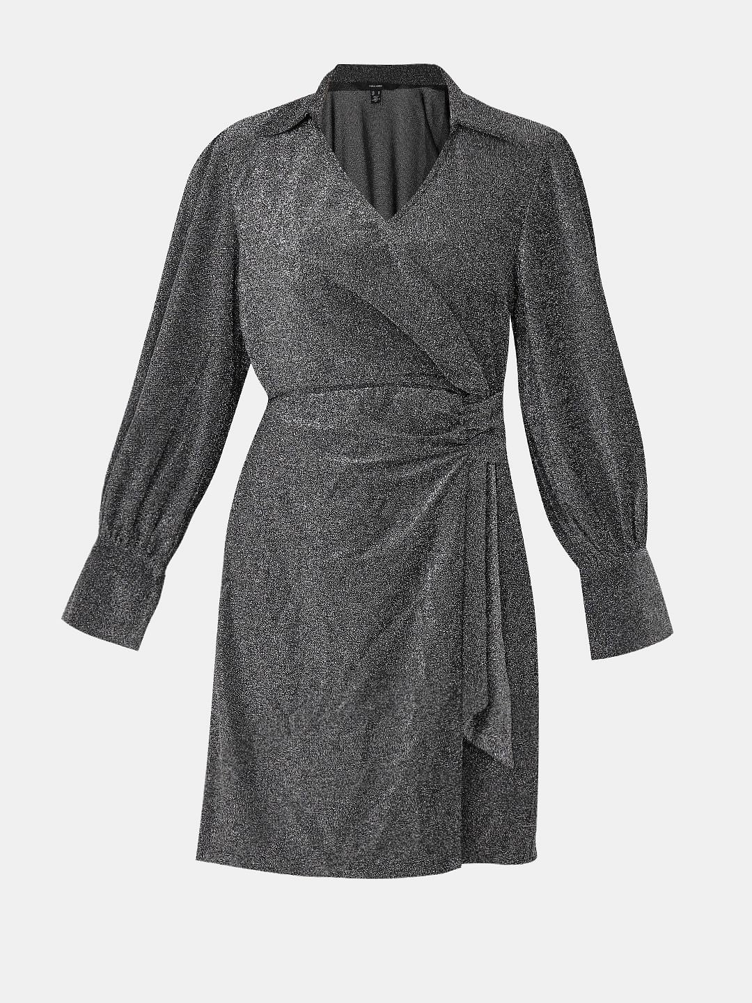 Black Lurex Knit Wrap Dress - Image 7