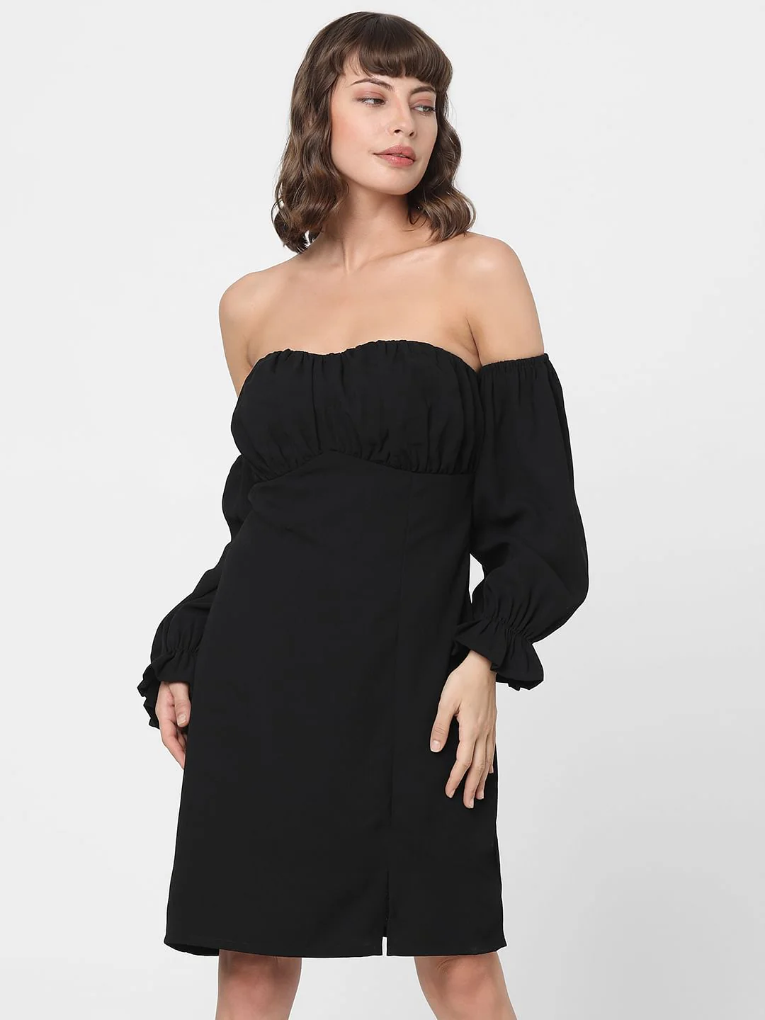 Black Off-Shoulder Short Dress - Image 2