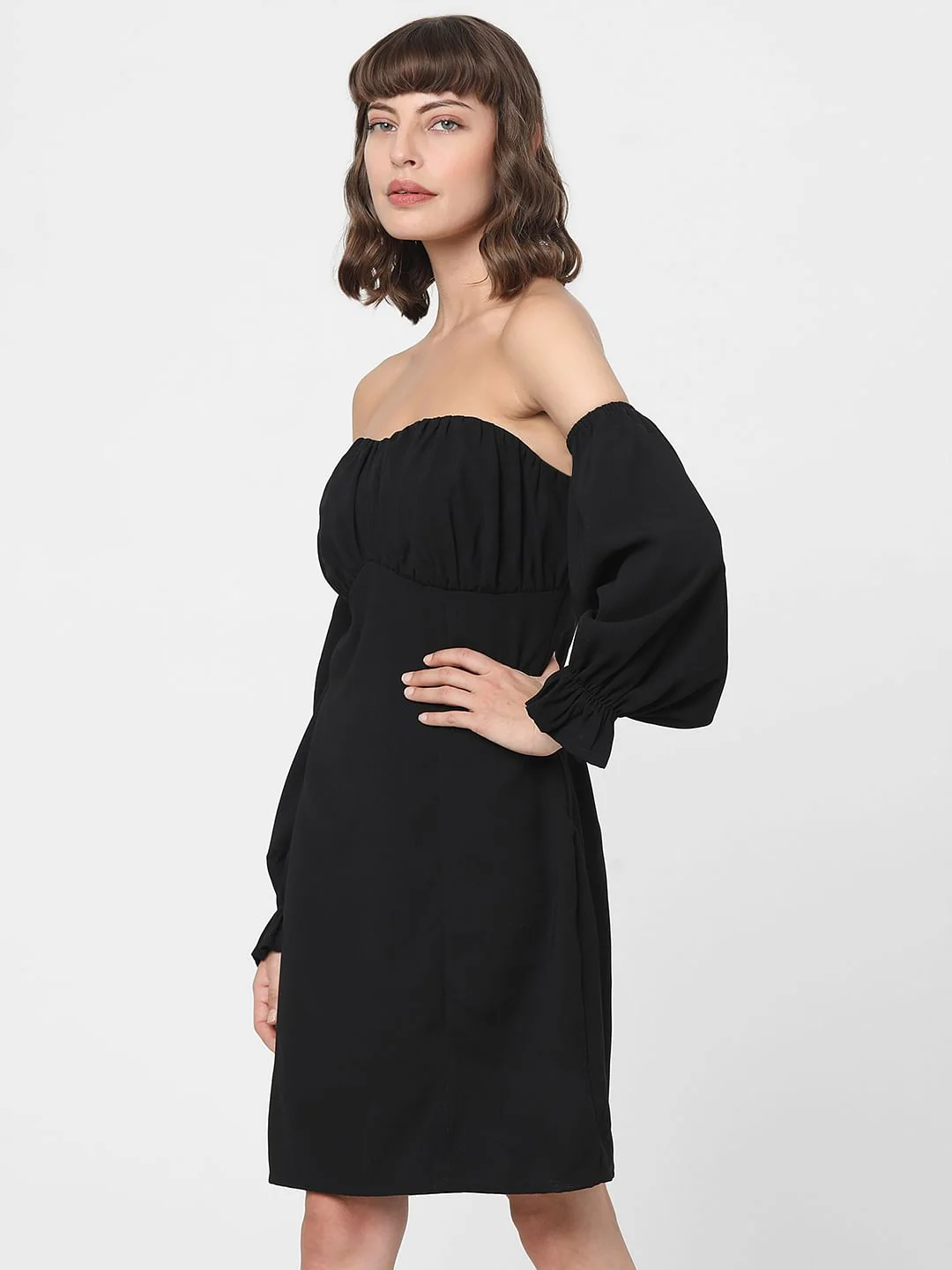Black Off-Shoulder Short Dress - Image 3