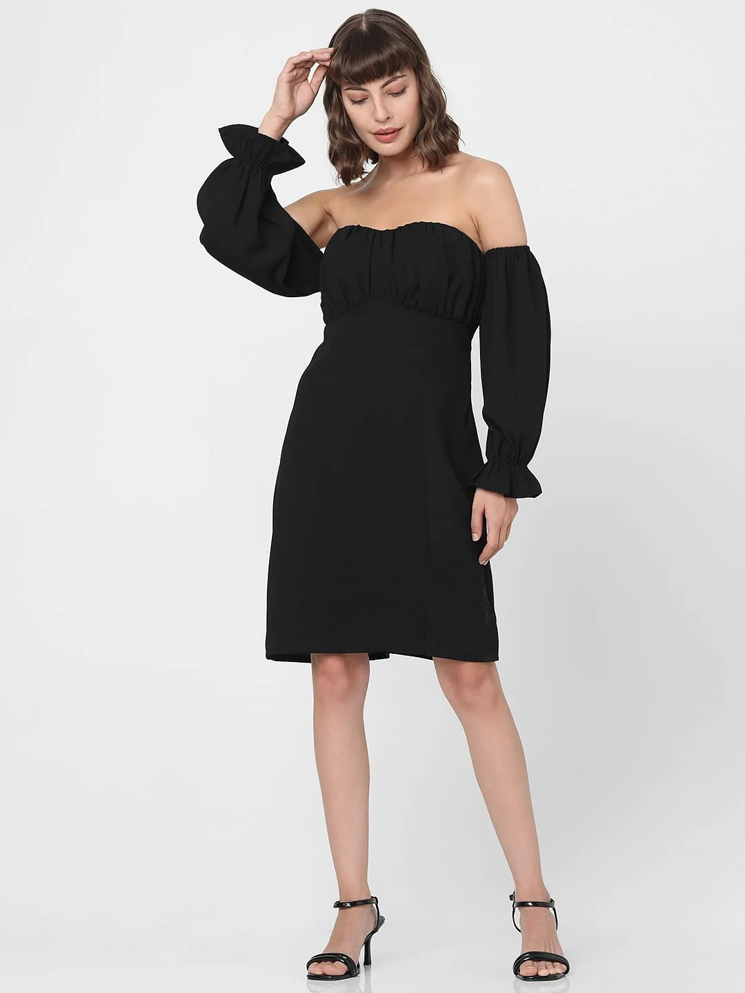 Black Off-Shoulder Short Dress - Image 5