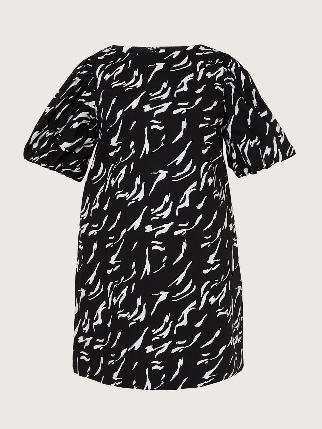 Curve Black Abstract Print Puff Sleeves Shift Dress - Image 7