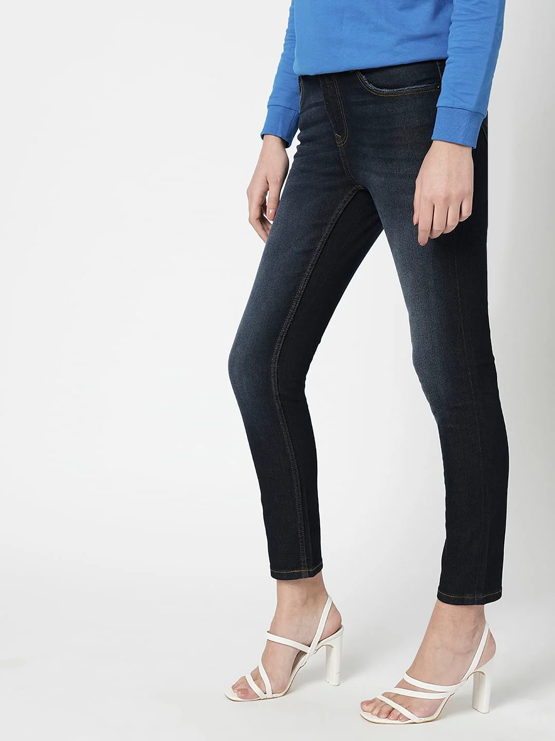 I.Scenery By Vero Moda Dark Blue Mid Rise Washed Wendy Skinny Jeans - Image 3