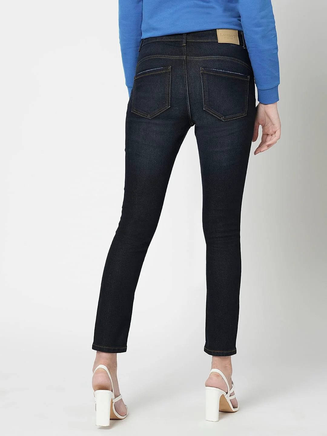 I.Scenery By Vero Moda Dark Blue Mid Rise Washed Wendy Skinny Jeans - Image 4