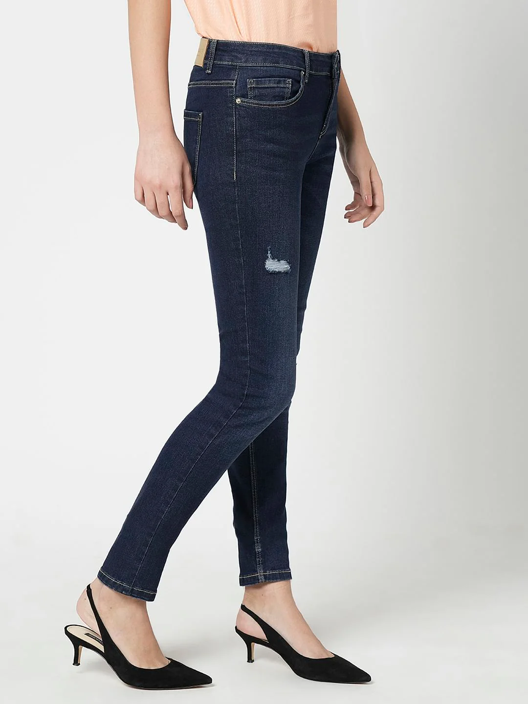 I.Scenery By Vero Moda Dark Blue Mid Rise Distressed Wendy Skinny Jeans - Image 3