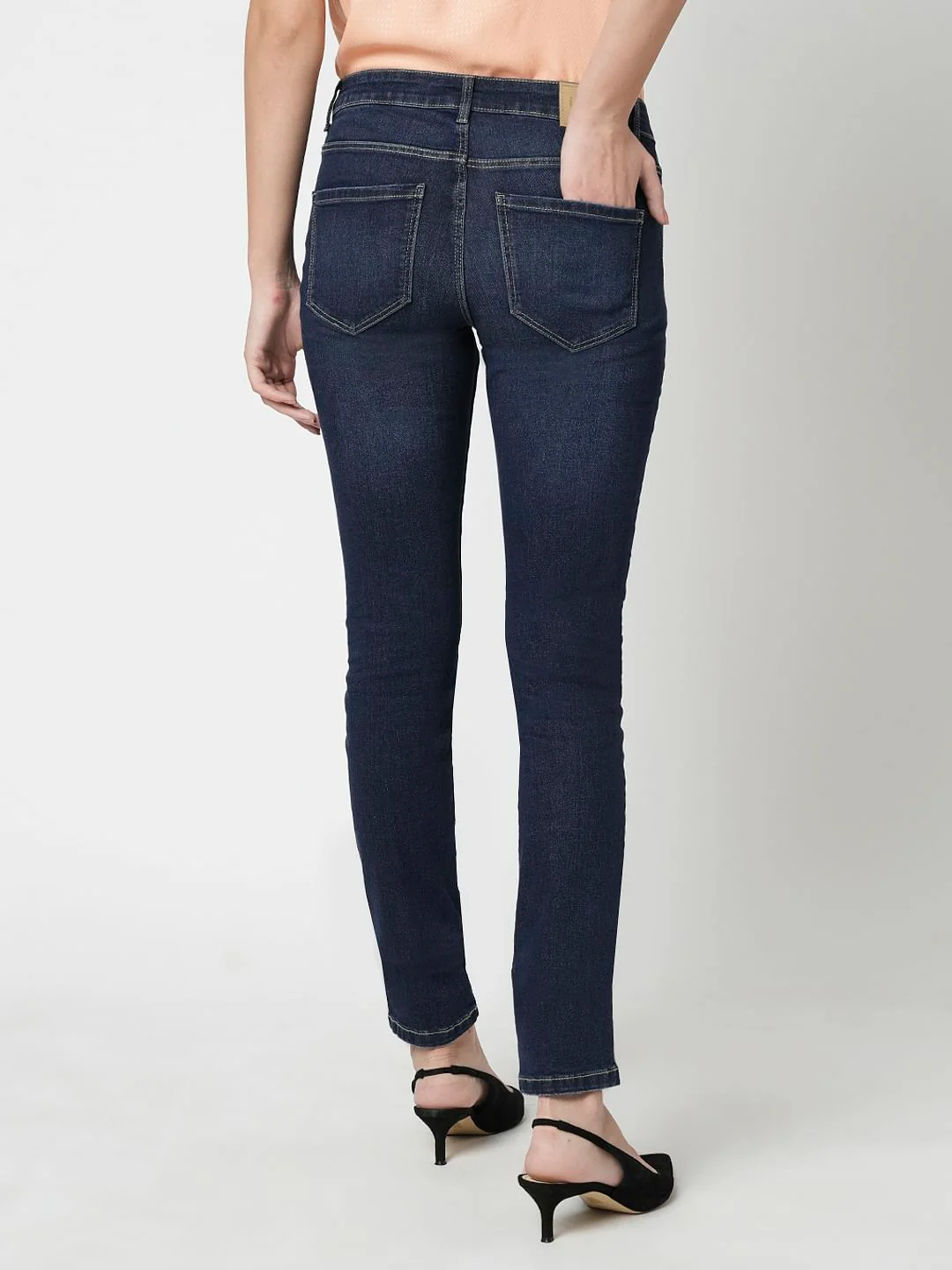 I.Scenery By Vero Moda Dark Blue Mid Rise Distressed Wendy Skinny Jeans - Image 4