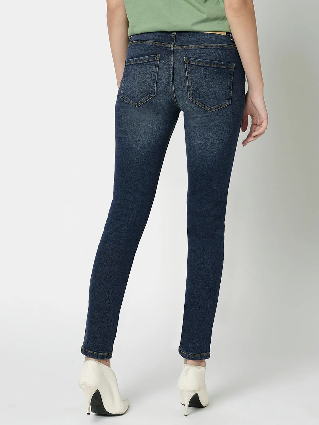 I.Scenery By Vero Moda Dark Blue Mid Rise Distressed Wendy Skinny Jeans - Image 4