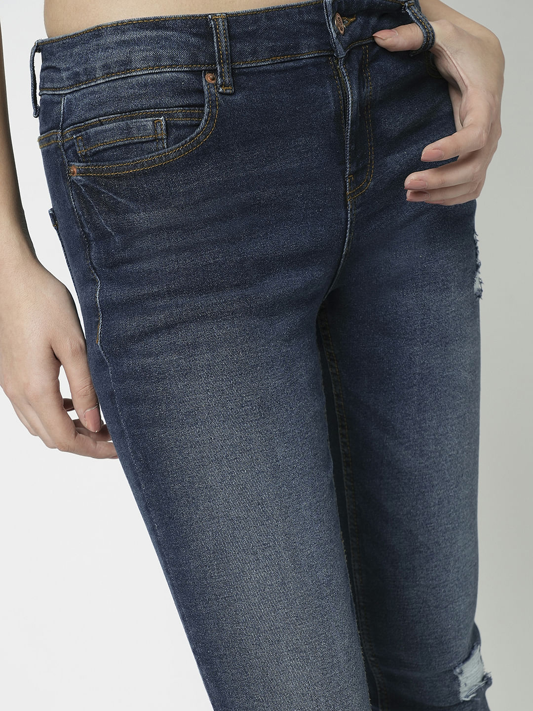 I.Scenery By Vero Moda Dark Blue Mid Rise Distressed Wendy Skinny Jeans - Image 6