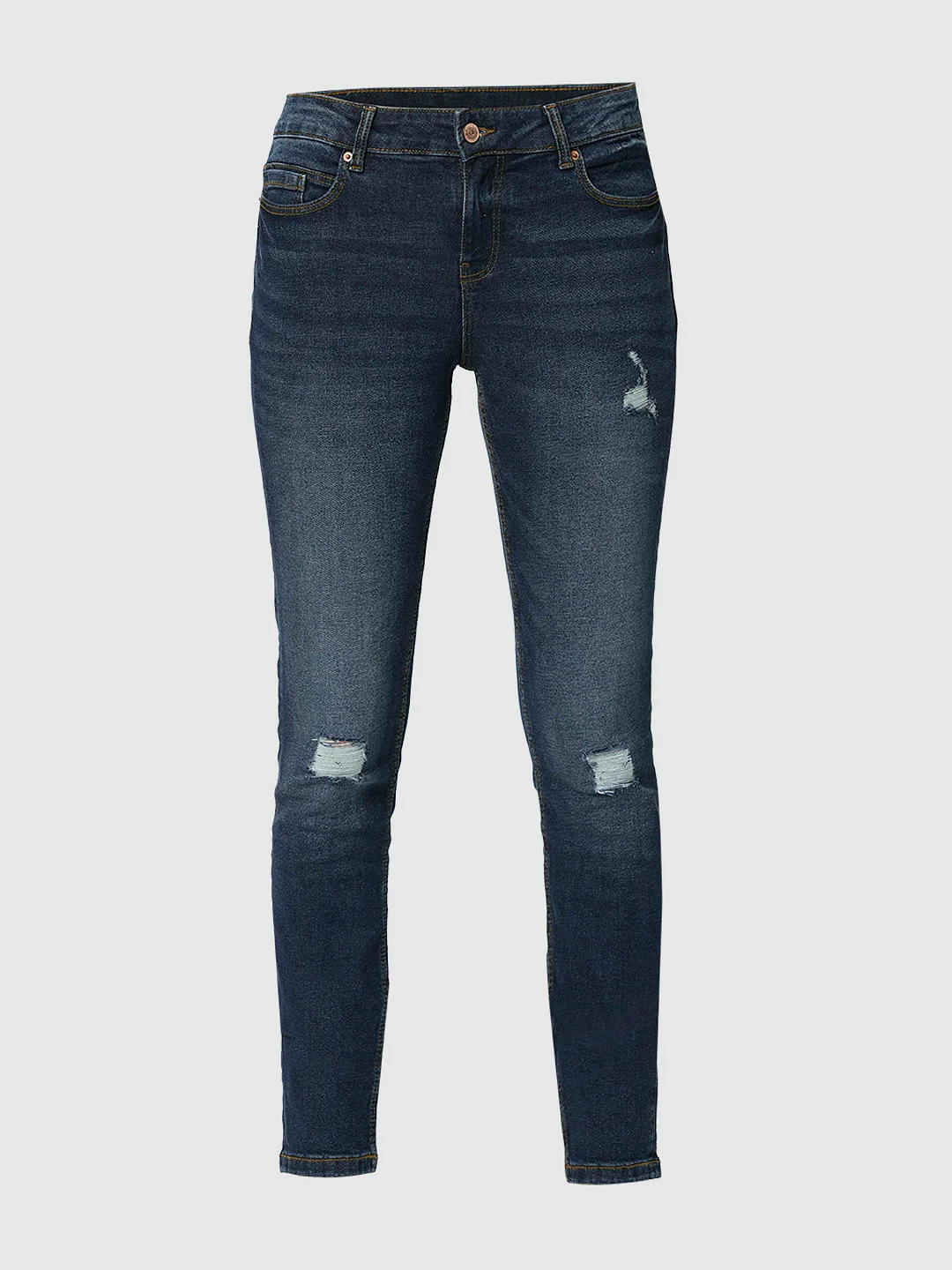 I.Scenery By Vero Moda Dark Blue Mid Rise Distressed Wendy Skinny Jeans - Image 7
