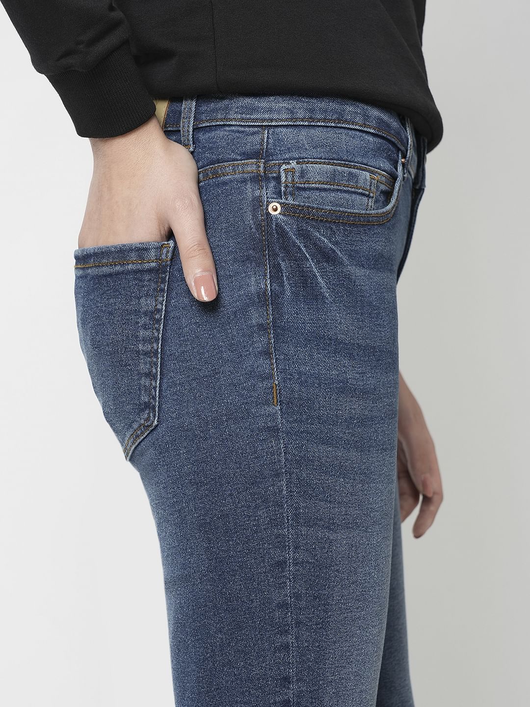 I.Scenery By Vero Moda Blue Mid Rise Distressed Skinny Jeans - Image 6