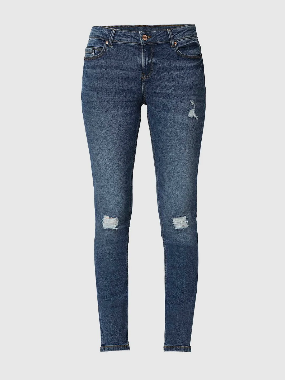 I.Scenery By Vero Moda Blue Mid Rise Distressed Skinny Jeans - Image 7